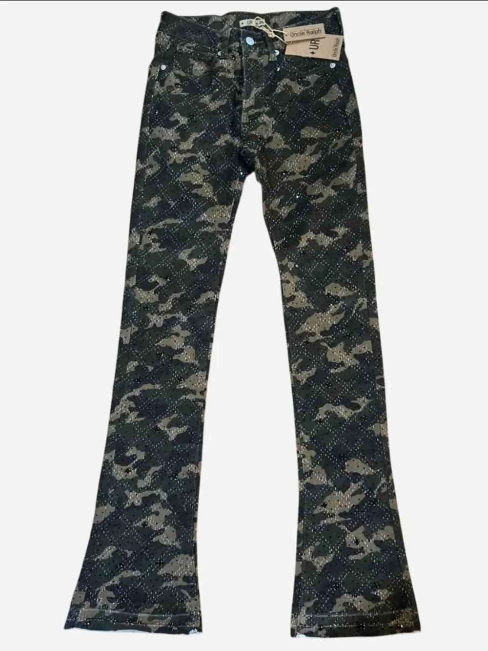 Embellish Rhinestone Camo Straight Flare Jeans - Green Camo - Picture 4 of 8